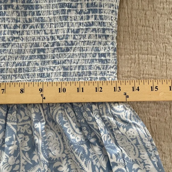 XS OPT: Quality Cotton Midi Sun Dress Paisley Light Blue/White NWT NEW! - Picture 6 of 8